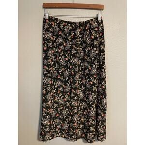 Vintage Maggie Sweet Maxi Skirt Womens Size Medium Black Floral Cottagecore 90s